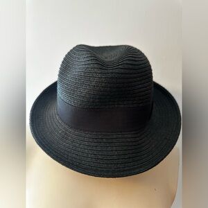 Aritzia Talula Black Straw Fedora Hat with Black Ribbon band